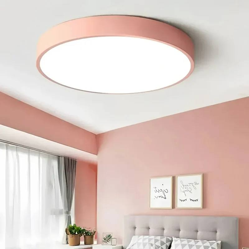 Runde LED-Deckenleuchte flach in Pastellfarben für Schlafzimmer