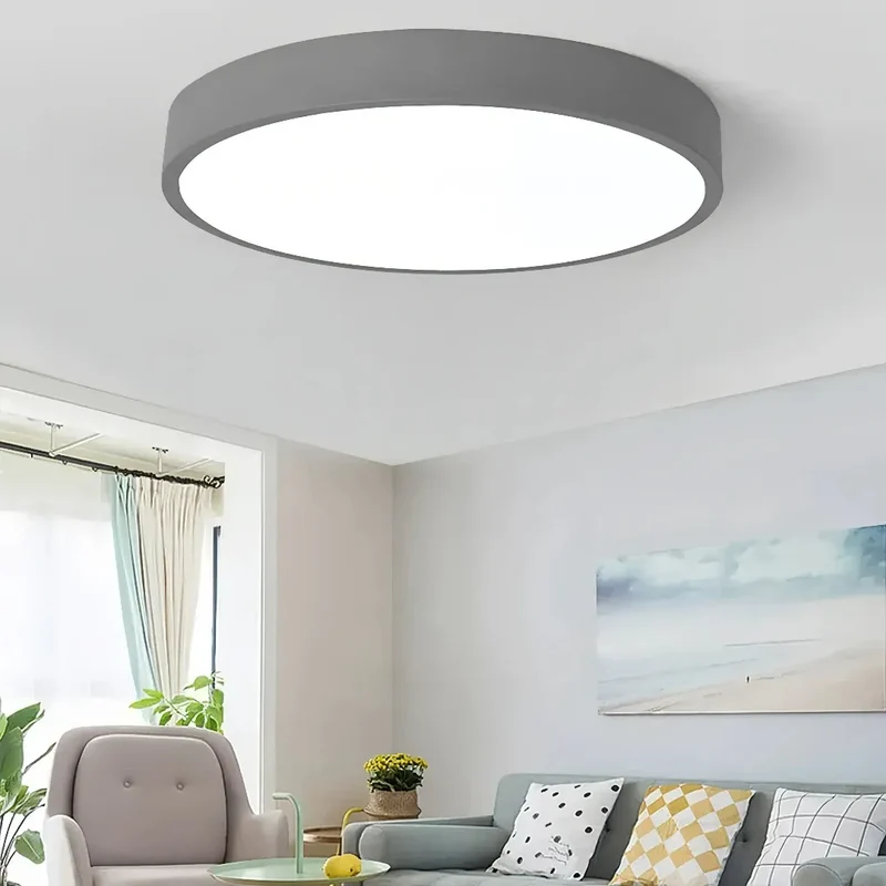 Runde LED-Deckenleuchte flach in Pastellfarben für Schlafzimmer