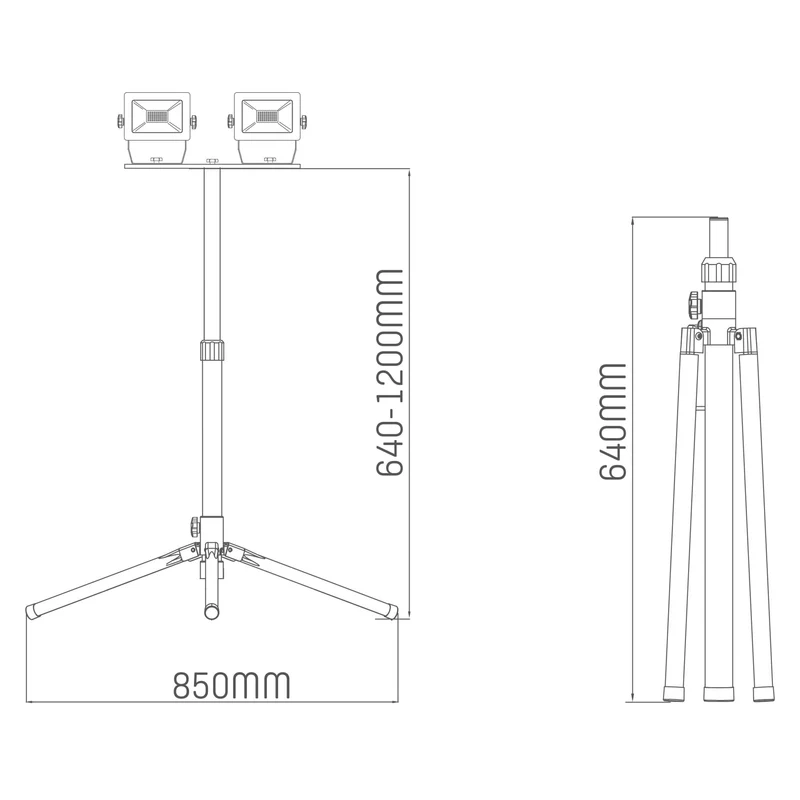 LED-Arbeitsleuchte 2 x 20W mit DUO-Stativ 4250 – IP54 wasserdicht – Höhenverstellbar bis zu 1,20 Meter