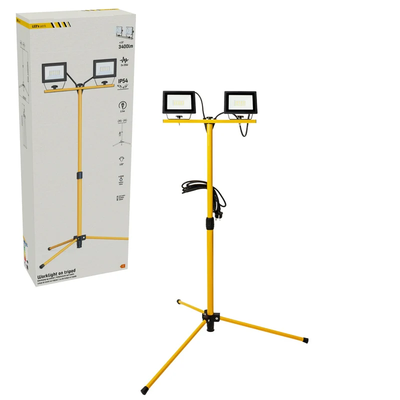 LED-Arbeitsleuchte 2 x 20W mit DUO-Stativ 4250 – IP54 wasserdicht – Höhenverstellbar bis zu 1,20 Meter
