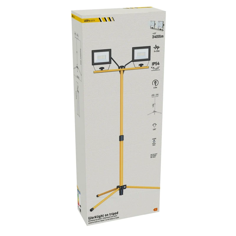 LED-Arbeitsleuchte 2 x 20W mit DUO-Stativ 4250 – IP54 wasserdicht – Höhenverstellbar bis zu 1,20 Meter