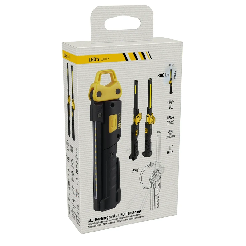 LED's Work Rechargeable Handlamp 500 - Inspektionslampe - Faltbar & Kabellos - Mit Magnet und Haken