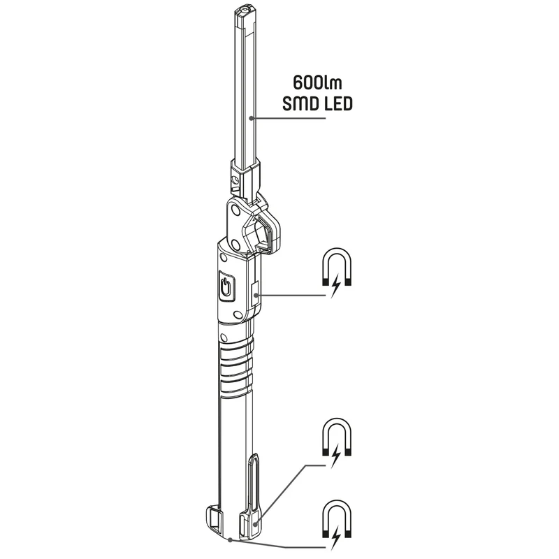 LED's Work Rechargeable Handlamp 500 - Inspektionslampe - Faltbar & Kabellos - Mit Magnet und Haken