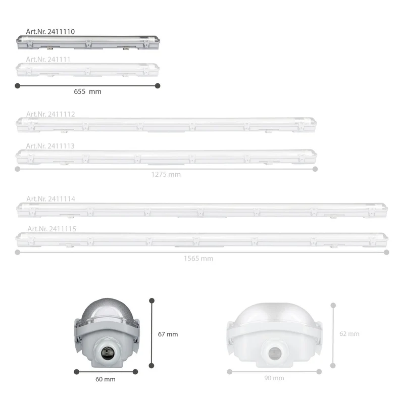 Feuchtraumleuchte mit LED-Röhre 60 cm 9W neutralweiß IP65 - LED's Light