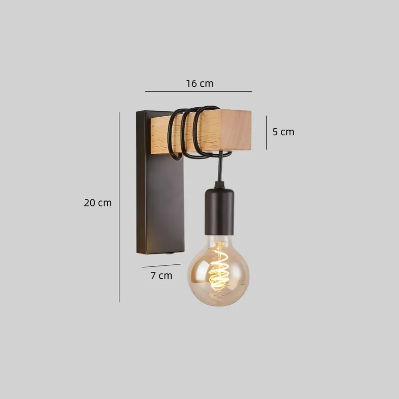 Wandlampe im Industrial-Stil aus Holz für Schlafzimmer