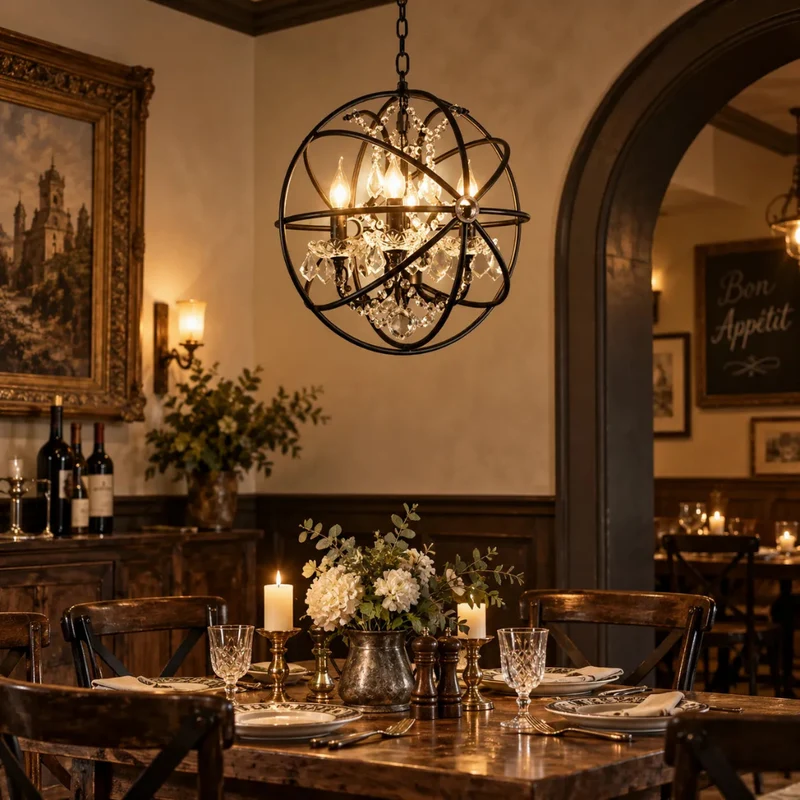 Shabby Vintage Kronleuchter aus Metall mit Kristallbesatz