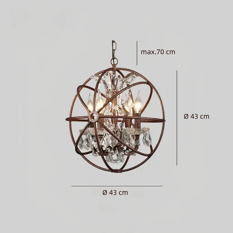 Shabby Vintage Kronleuchter aus Metall mit Kristallbesatz