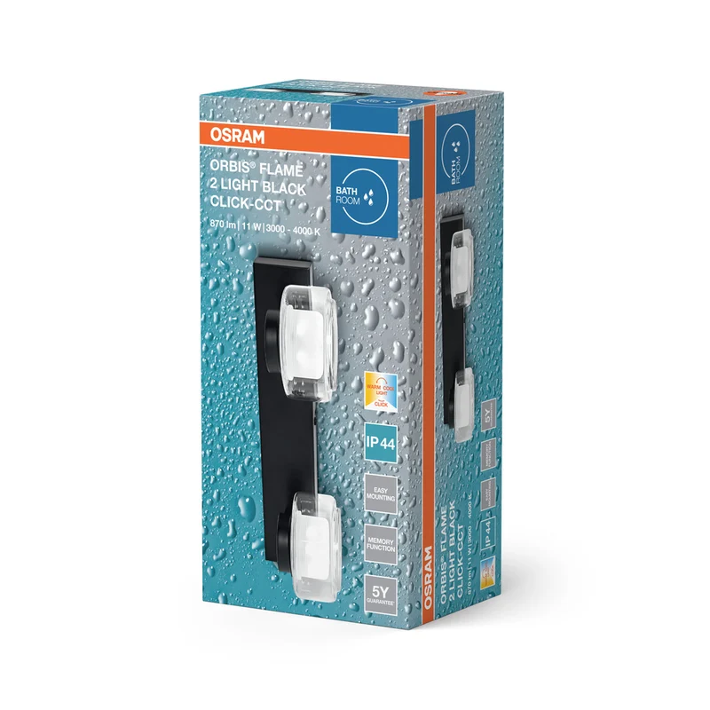 OSRAM ORBIS Flame Badezimmer Wandleuchte 11W Click CCT IP44 schwarz