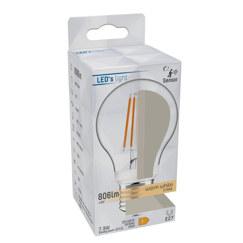 LED-Birne E27 mit HF-Bewegungssensor 7W warmweiß Dämmerungssensor - LED's Light