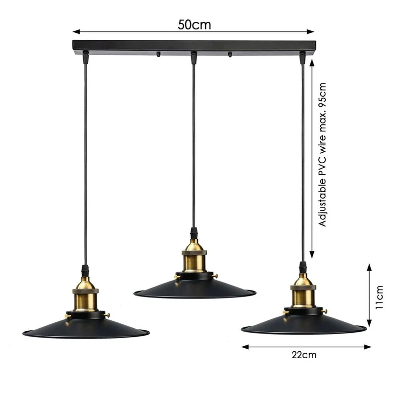 3 flammig Scheunen Pendelleuchte höhenverstellbar Metall Lampenschirm~3019