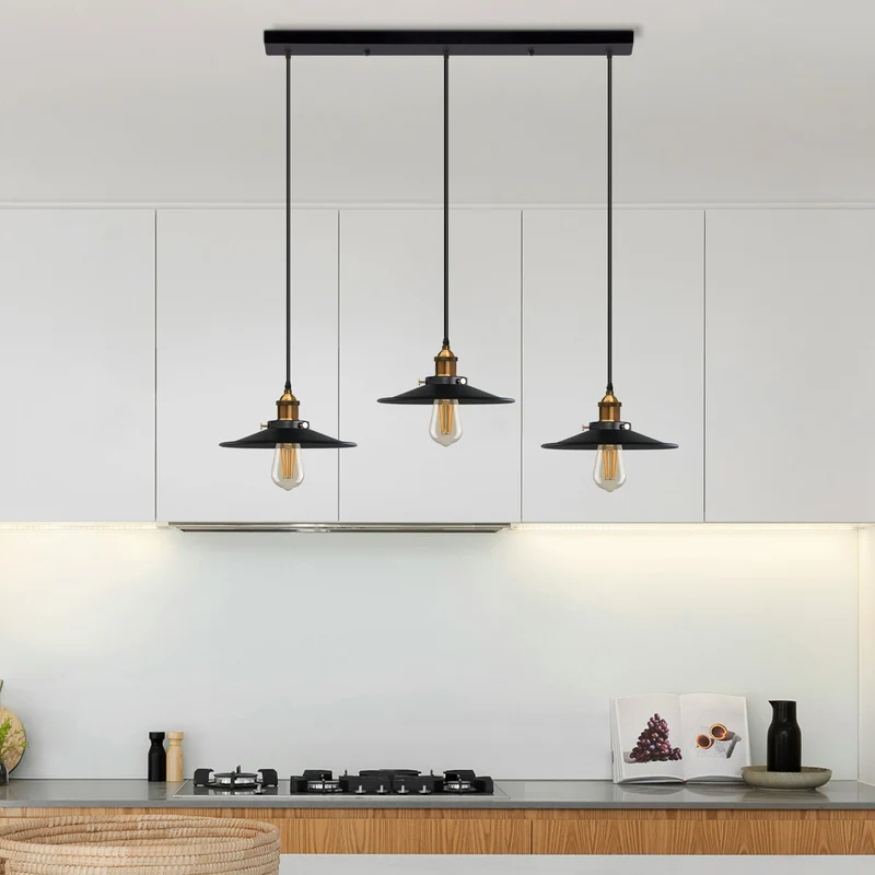 3 flammig Scheunen Pendelleuchte höhenverstellbar Metall Lampenschirm~3019