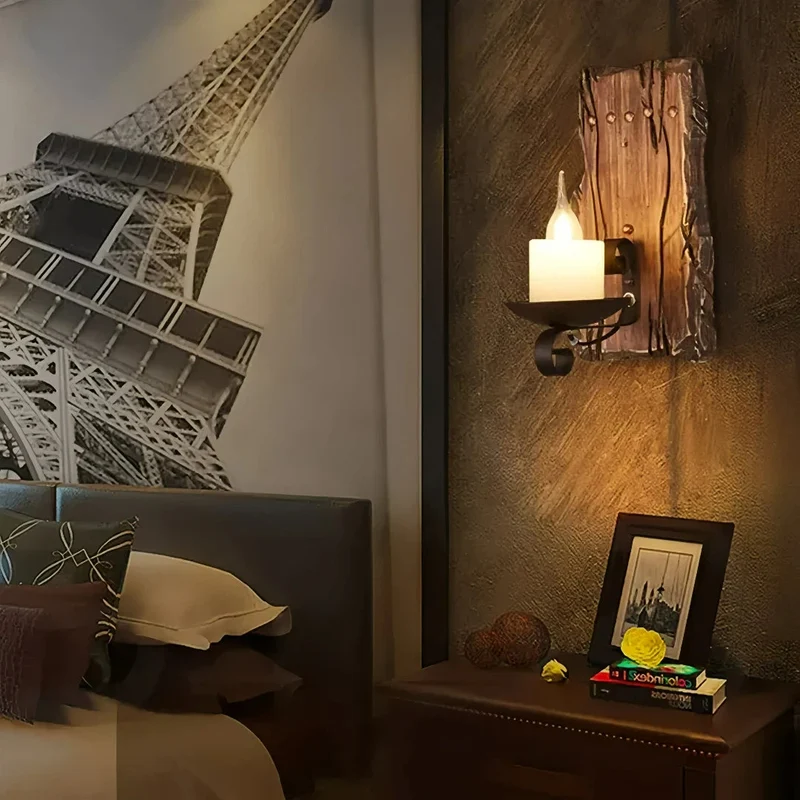 Rustikale Wandleuchte Aus Schiffs-Holz für Schlafzimmer