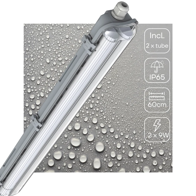 Feuchtraumleuchte mit LED-Röhren 60 cm 2x 9W neutralweiß IP65 - LED's Light