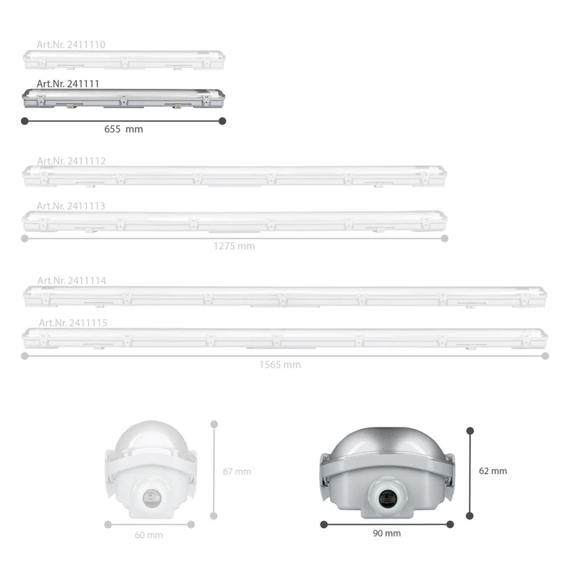 Feuchtraumleuchte mit LED-Röhren 60 cm 2x 9W neutralweiß IP65 - LED's Light