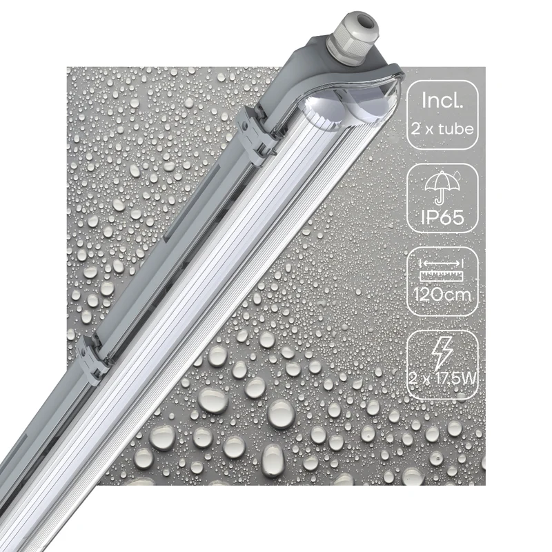 Feuchtraumleuchte mit LED-Röhren 120 cm 2x 18W neutralweiß IP65 - LED's Light