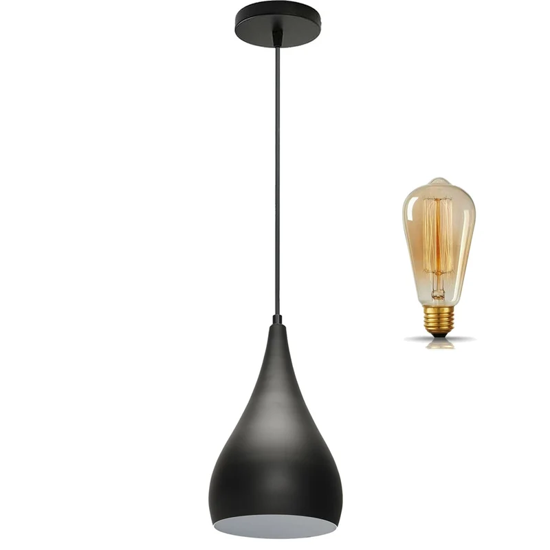 Retro Pendelleuchte Schwarz – E27, 95cm Kabel, Dimmbar, 60W~3085