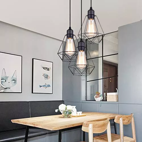 Modernes Drahtkäfig 3Wege Pendelleuchten Set in Schwarz ~3051