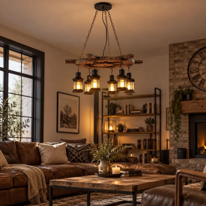 Vintage Industrielampe Aus Glas Und Holz Für Wohnzimmer