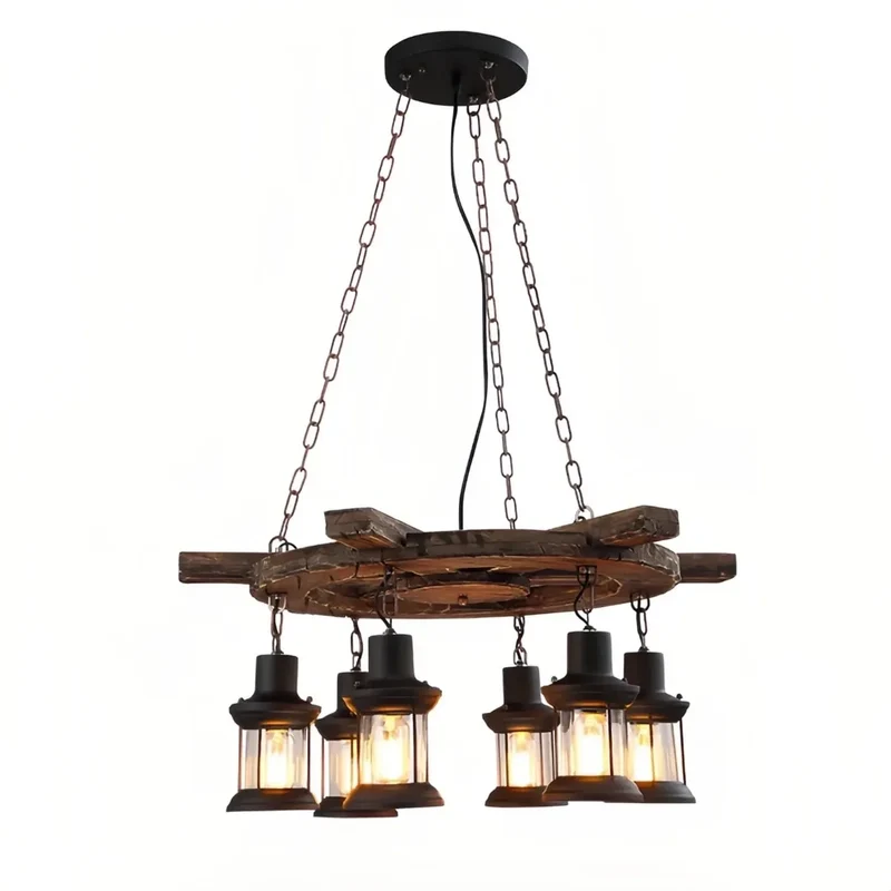 Vintage Industrielampe Aus Glas Und Holz Für Wohnzimmer