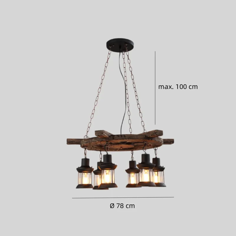Vintage Industrielampe Aus Glas Und Holz Für Wohnzimmer