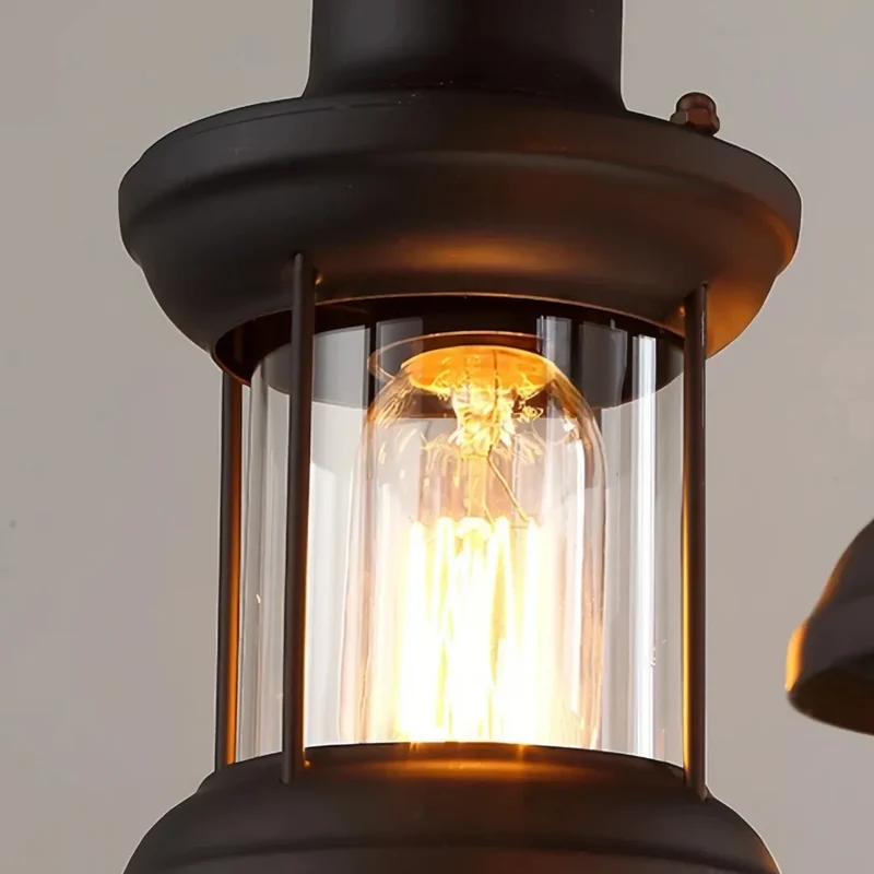 Vintage Industrielampe Aus Glas Und Holz Für Wohnzimmer
