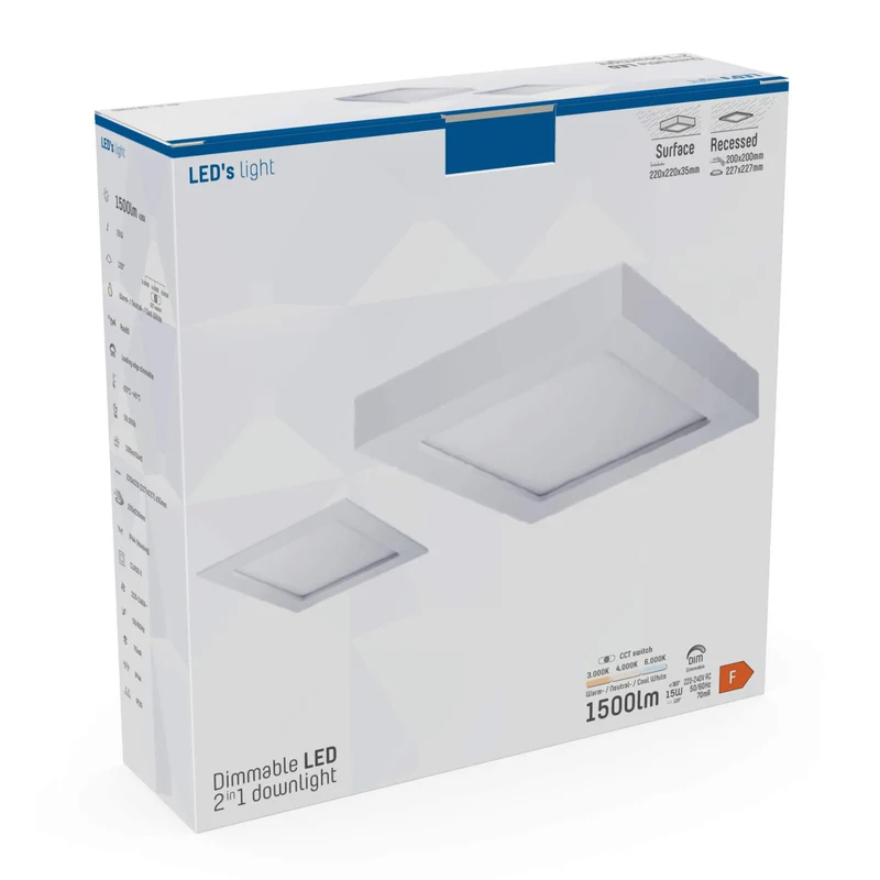 LED-Strahler 19x19cm dimmbar 12W CCT warm-neutral-kaltweiß Unterputz Aufputz - LED's Light