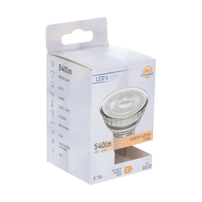 LED Spot GU10 dimmbar 5,7W warmweiß Klar MR16 - LED's Light