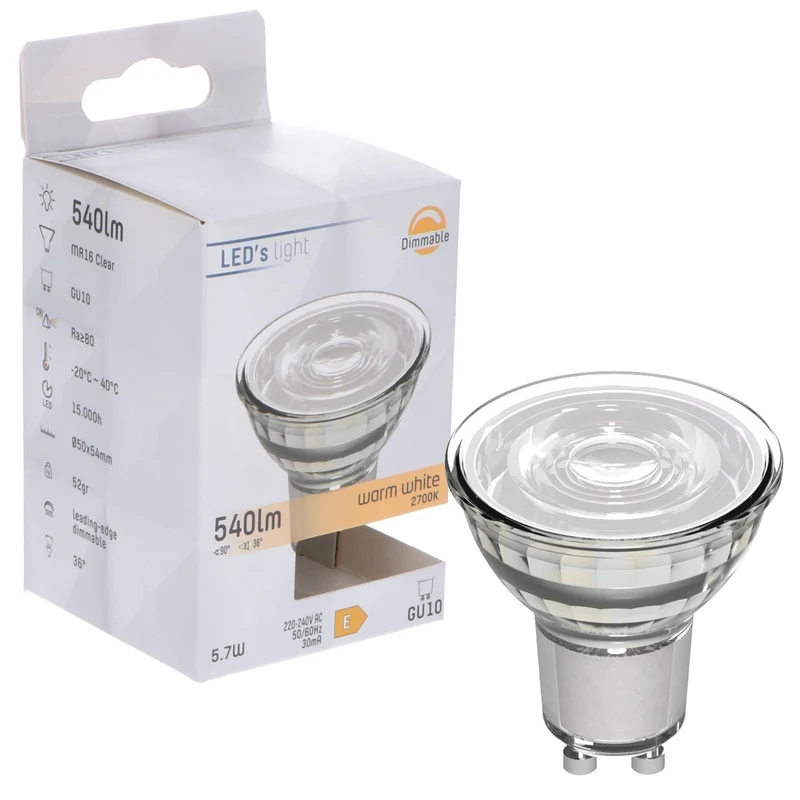 LED Spot GU10 dimmbar 5,7W warmweiß Klar MR16 - LED's Light