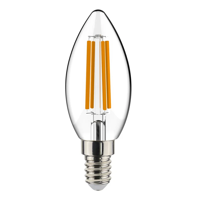 LED-Filament-Leuchtmittel Kerze | E14 | 2 Watt (ersetzt 25 Watt) | 350 Lumen | 2.700 K warmweiß | 360° Abstrahlwinkel | Form C35 | Glas klar | Glühfaden | Fadenglühbirne - Proventa