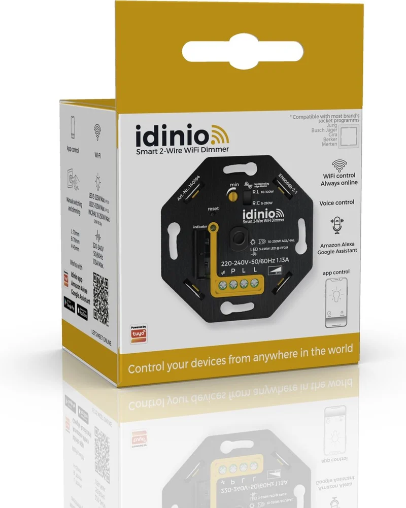 Smart LED Dimmer 2-Draht für Markenschalter LED und Halogen Tuya - idinio