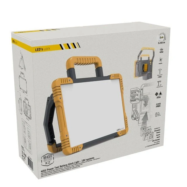 LED-Baustrahler für 18V Werkzeugakkus 40W kaltweiß IK08 IP54 - LED's Work