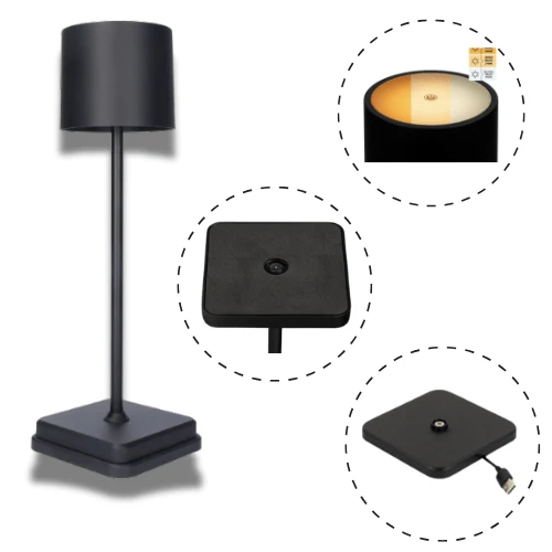 Akku LED-Tischleuchte schwarz dimmbar IP54 warm-neutral-kaltweiß Ladeschale - LED's Light