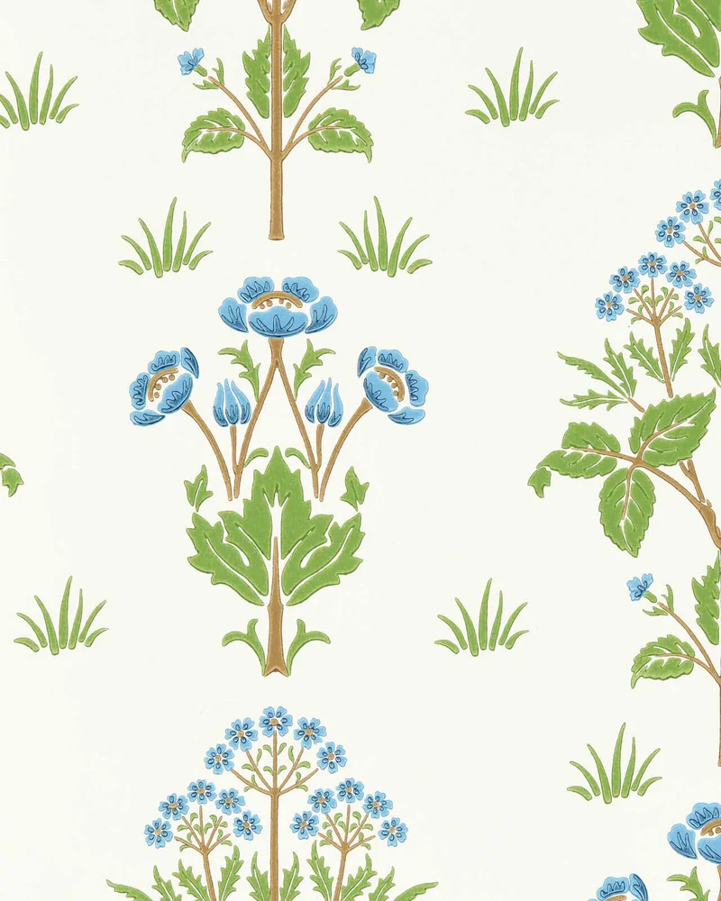 William Morris & Co. Tapet - Meadow Sweet Cobalt/Grass Green