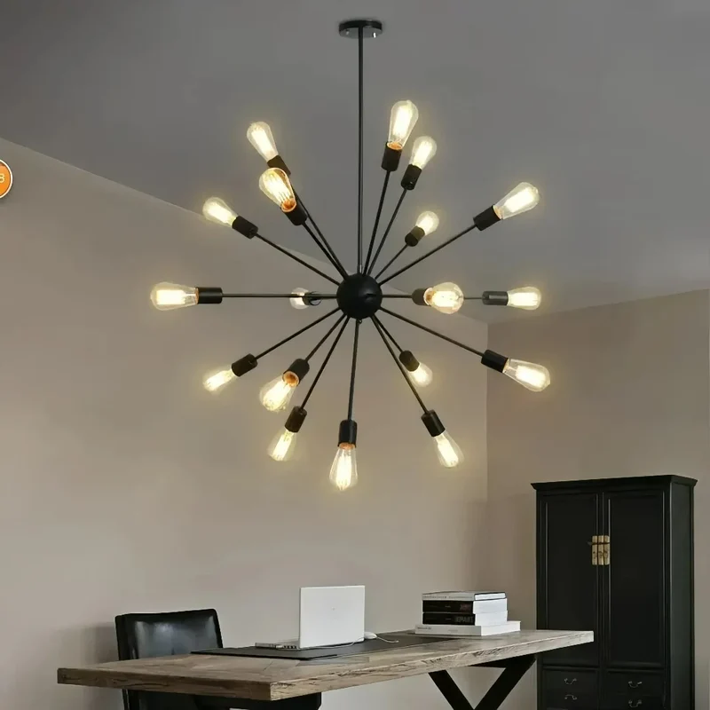 Sputnik Kronleuchter im Industrial-Stil aus schwarzem Metall