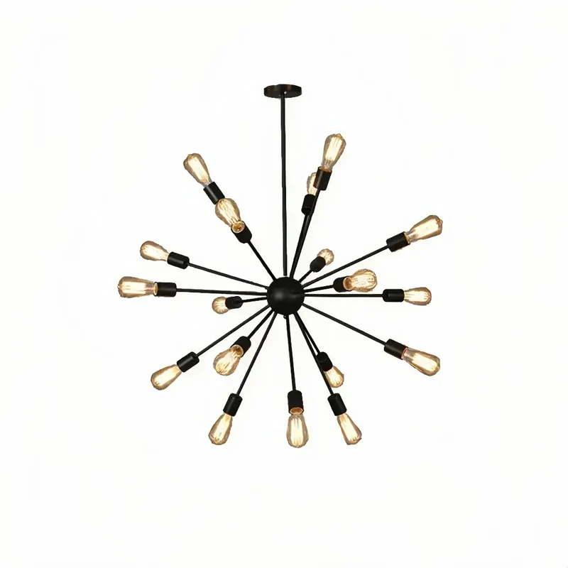 Sputnik Kronleuchter im Industrial-Stil aus schwarzem Metall