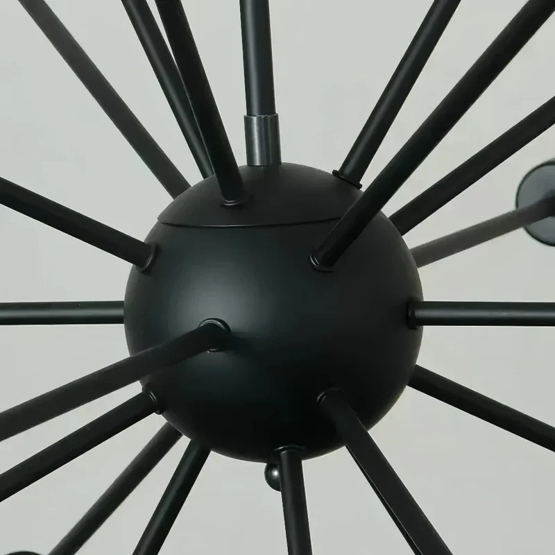 Sputnik Kronleuchter im Industrial-Stil aus schwarzem Metall