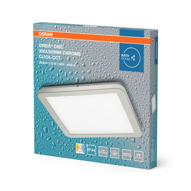 OSRAM ORBIS Disc Badezimmer Deckenleuchte 30x30cm 22W IP44 Chrom