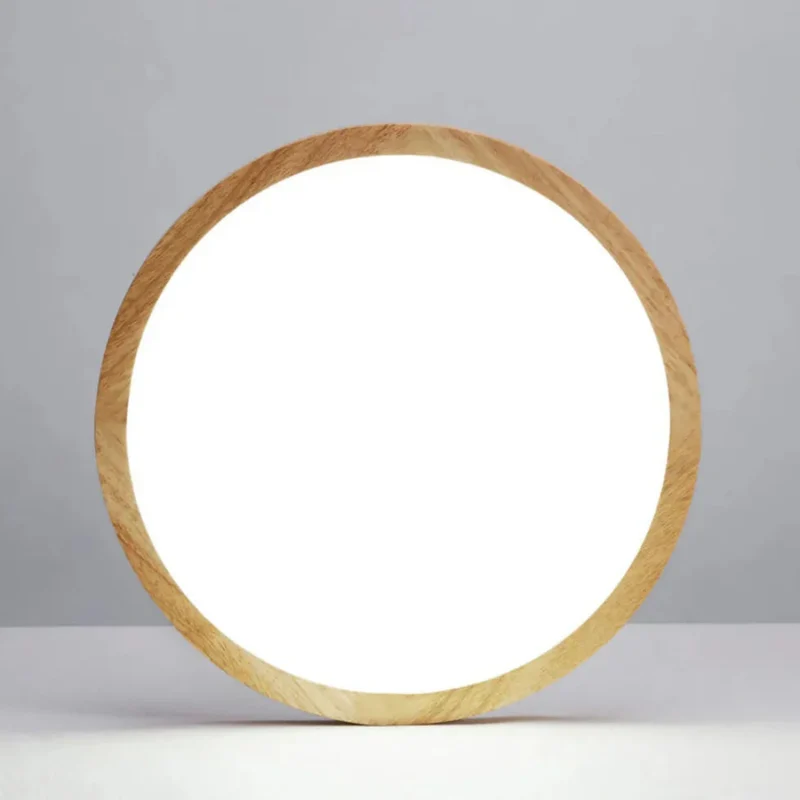 Runde Deckenlampe Holz LED skandinavischer Stil, flach, dimmbar Schlafzimmer