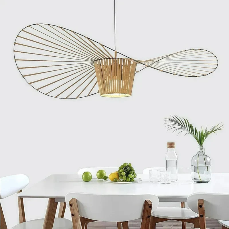 Dimmbare Pendelleuchte Hut mit Stoffschirm für Wohnzimmer