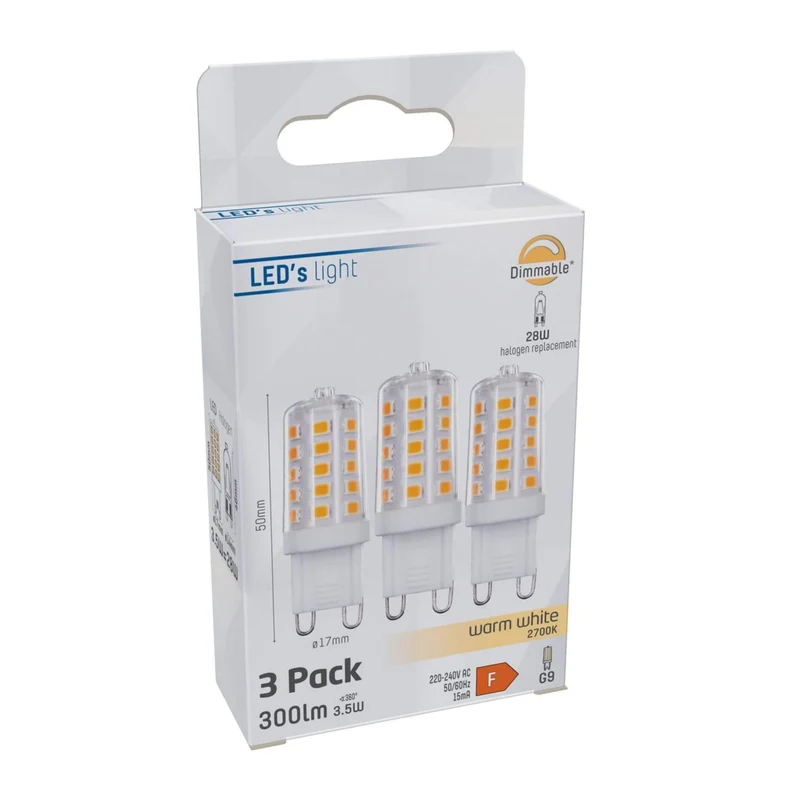 Korn LED-Leuchtmittel, G9, 3,5 W, 300 lm, 2700 K, klar, dimmbar, 3 Stück - LED's Light
