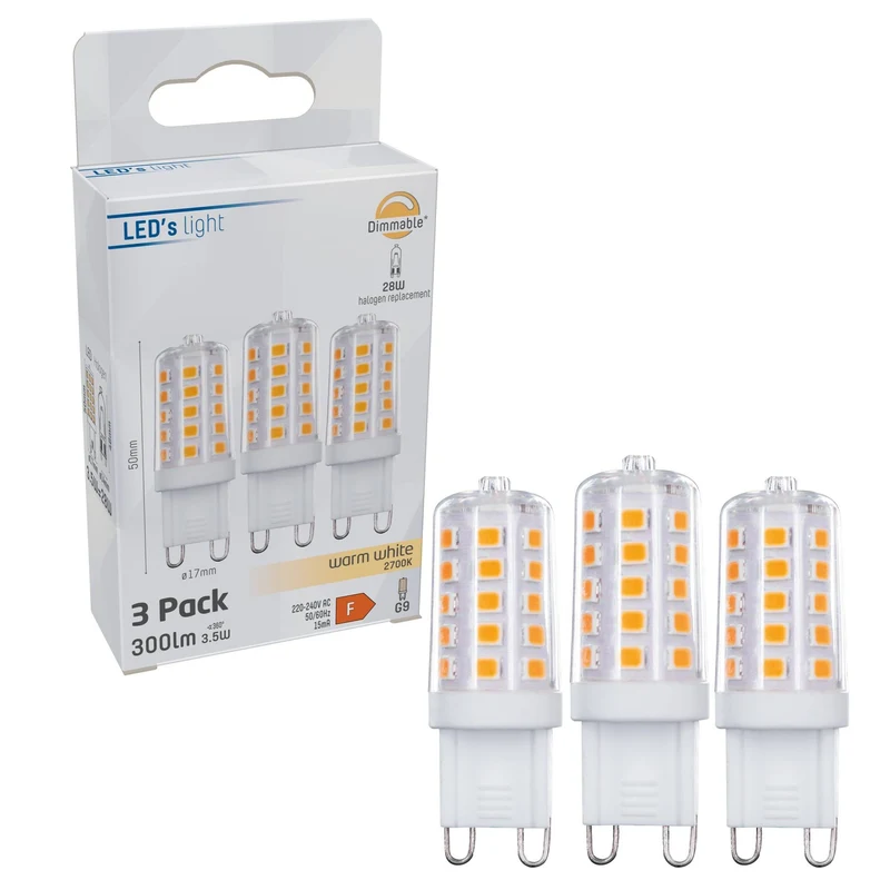 Korn LED-Leuchtmittel, G9, 3,5 W, 300 lm, 2700 K, klar, dimmbar, 3 Stück - LED's Light
