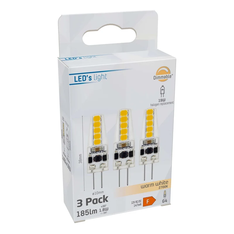 LED Kapsel G4 1,9W warmweiß Klar 12V dimmbar 3-Pack - LED's Light