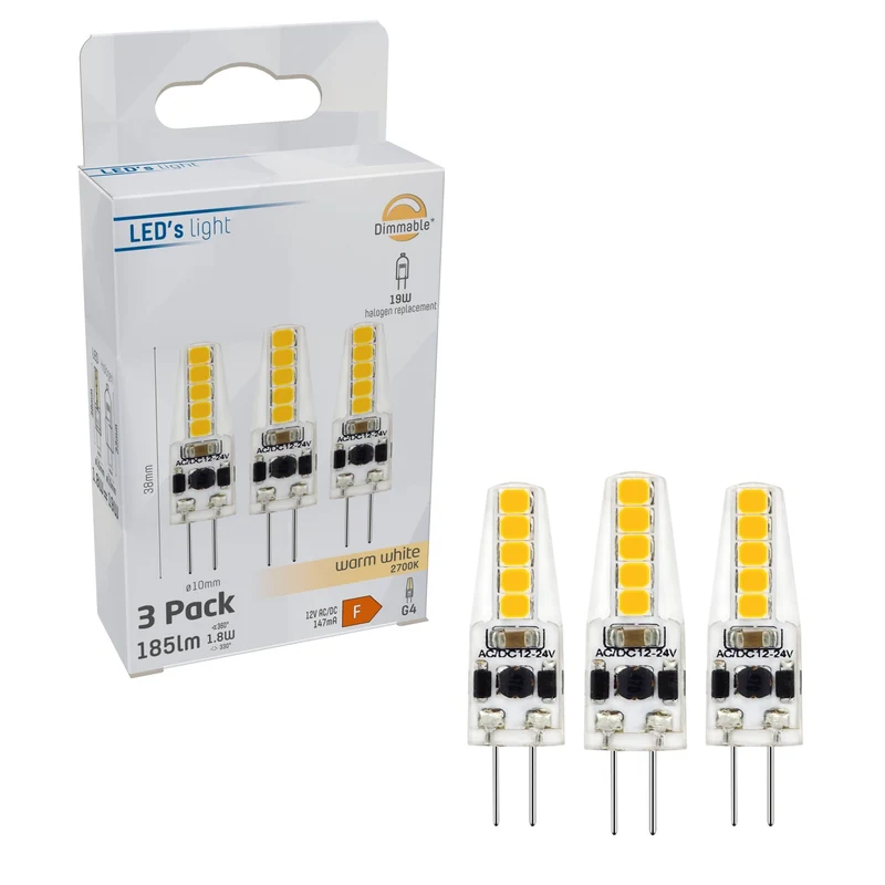 LED Kapsel G4 1,9W warmweiß Klar 12V dimmbar 3-Pack - LED's Light