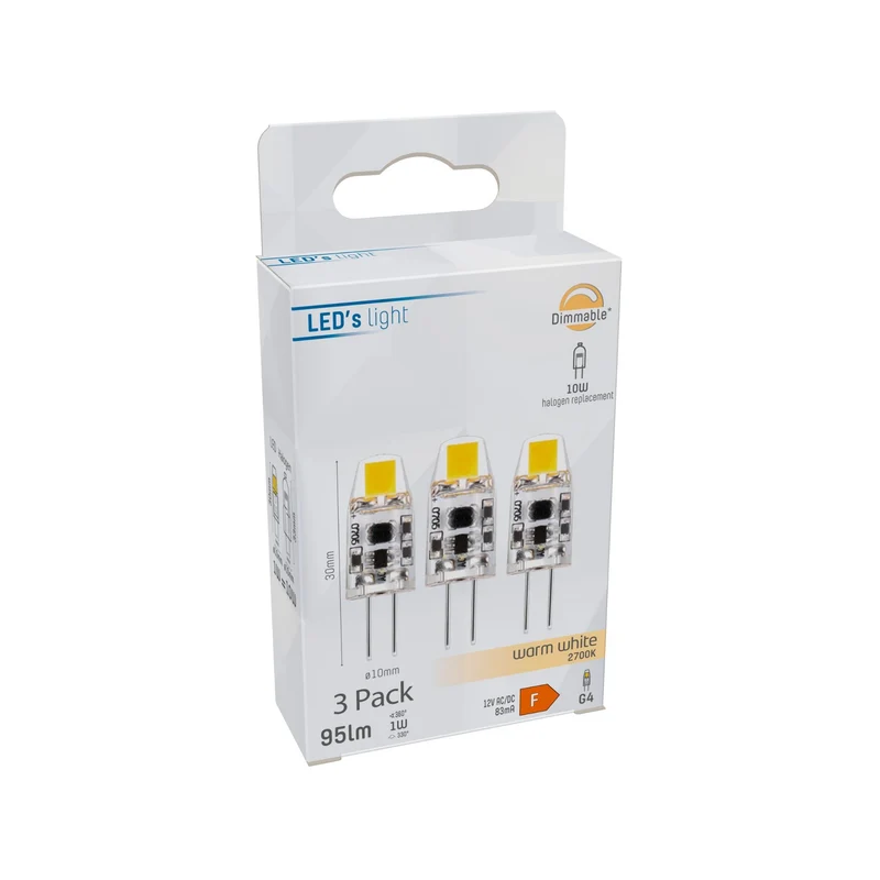 LED Kapsel G4 1W warmweiß Klar 12V dimmbar 3-Pack - LED's Light