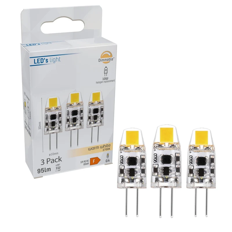 LED Kapsel G4 1W warmweiß Klar 12V dimmbar 3-Pack - LED's Light
