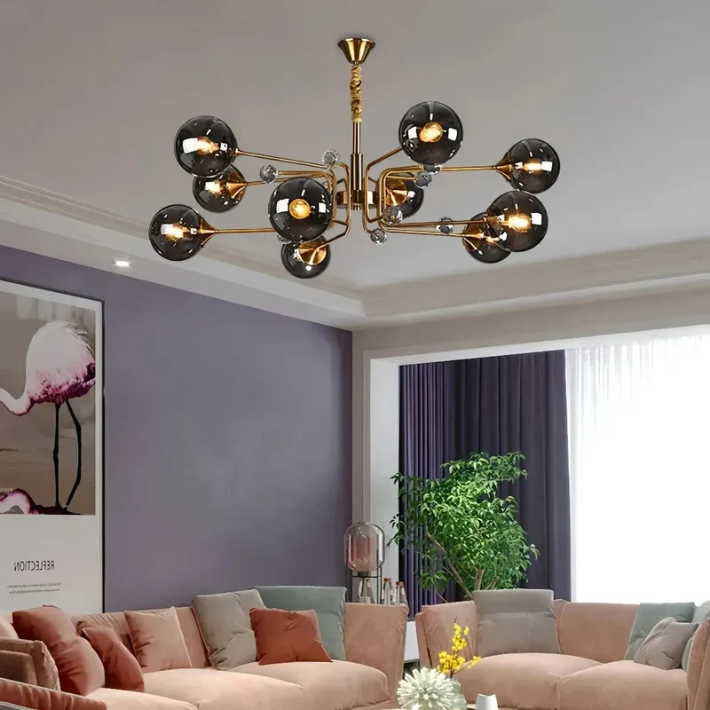 LED-Kronleuchter modern mit Glaskugeln – dimmbar für Wohnzimmer