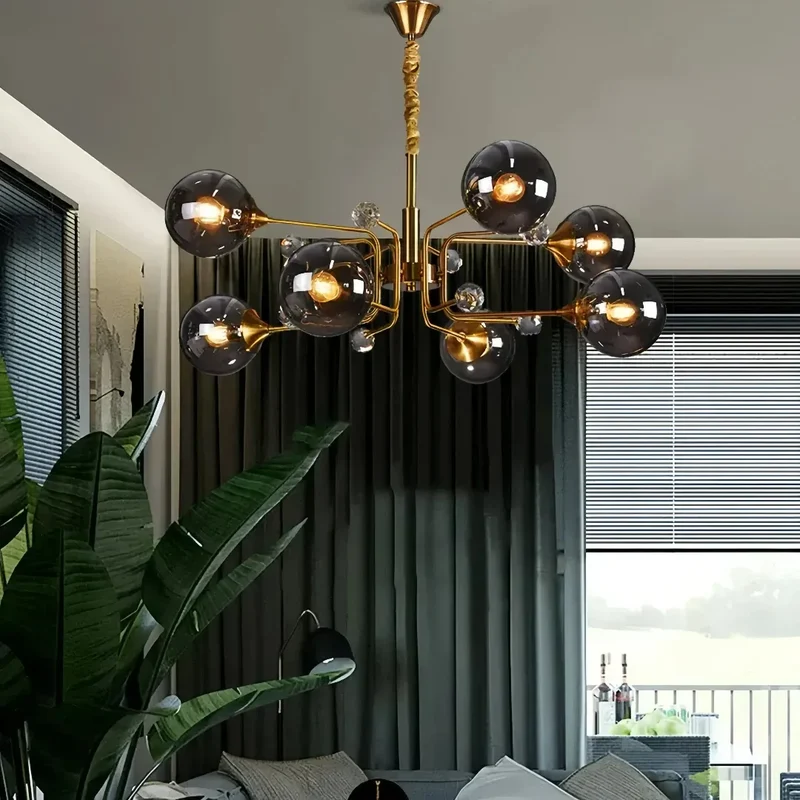 LED-Kronleuchter modern mit Glaskugeln – dimmbar für Wohnzimmer