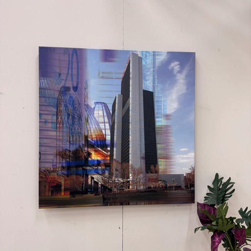 Wandbild 90x90 - Frankfurt Modern Skyline - Fotodruck auf Leinwand Gebraucht
