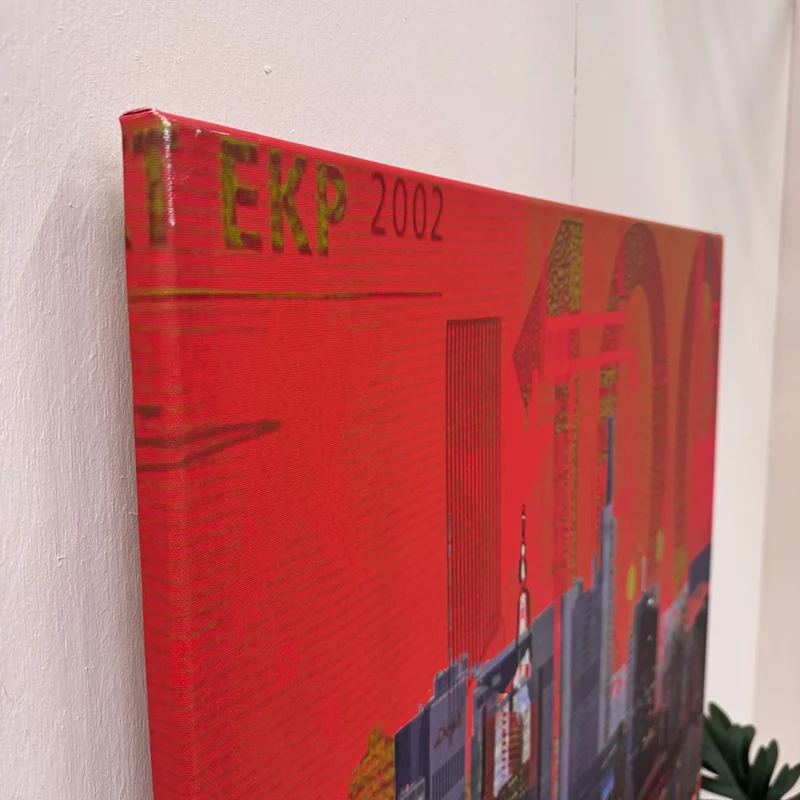 Wandbild 90x90 - Frankfurt Rot Skyline - Fotodruck auf Leinwand Gebraucht