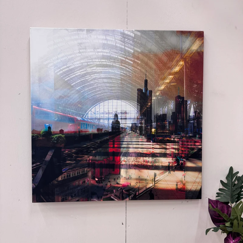 Wandbild 90x90 - Frankfurter Hauptbahnhof - Fotodruck auf Leinwand Gebraucht